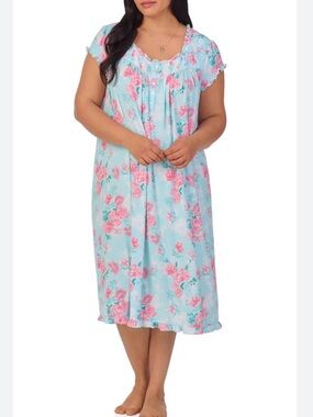 Eileen West Floral cap sleeve nightgown ruffle hem size 2X super soft long